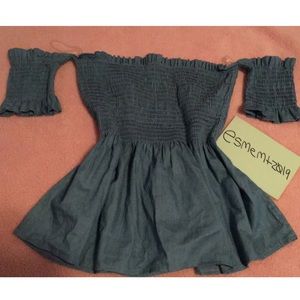 Off The Shoulder Shirred Peplum Blouse